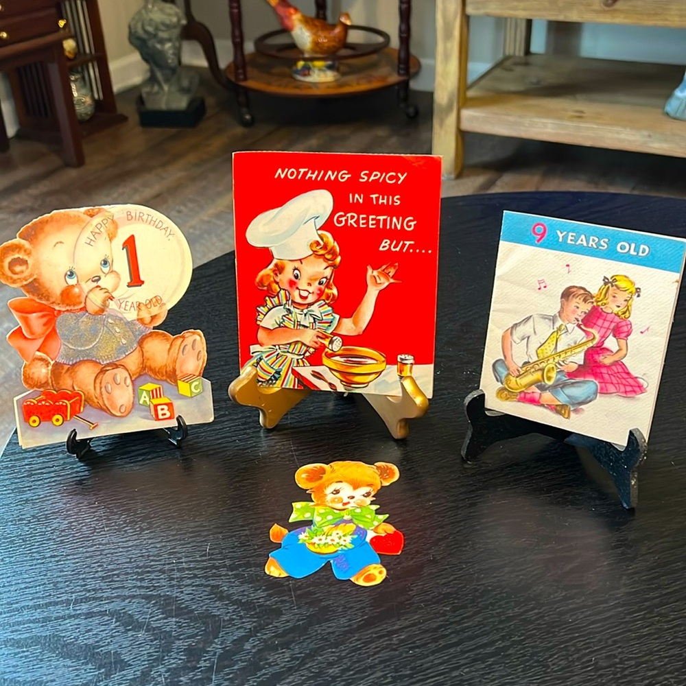 VTG 1950s Embossed Die cut Pop Up Birthday Cards USA Kitsch Atomic Whimsy
